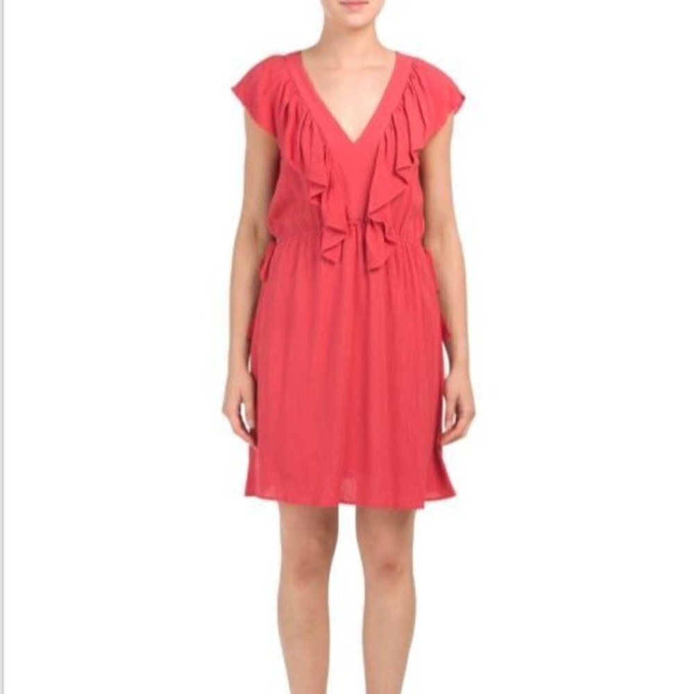 1. STATE Coral Orange Pink Ruffle Edge Dress Women